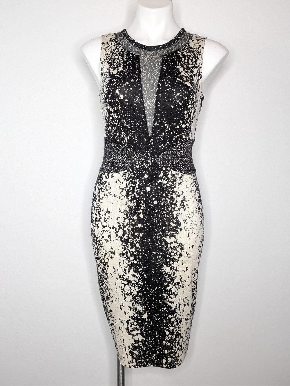 Diane Von Furstenberg Black White Mesh Panel Silk Bodycon Dress 2